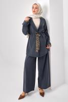 Tesettür giyim GRİ LEOPAR DETAYLI MODAL TAKIM T 9262
