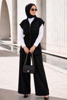 Vêtements hijab NOIR ENSEMBLE PANTALON TAILLE SMOCKÉE T 9933