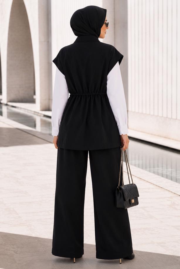 Vêtements hijab NOIR ENSEMBLE PANTALON TAILLE SMOCKÉE T 9933 - TRENDTESETTÜR