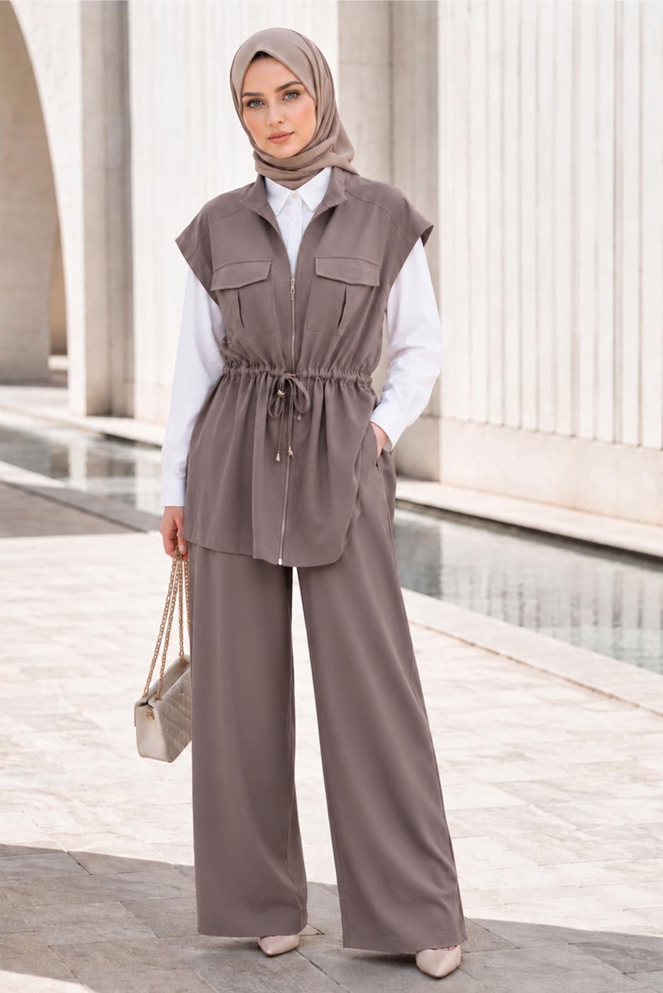 Vêtements hijab VISON ENSEMBLE PANTALON TAILLE SMOCKÉE T 9933