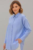 Hijab clothing BLUE STRIPED SHIRT COLLAR TUNIC T 02021
