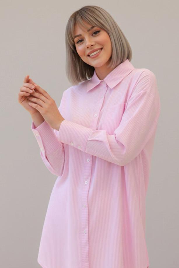 Vêtements hijab ROSE TUNIQUE À COL CHEMISE RAYÉ T 02021 - TRENDTESETTÜR