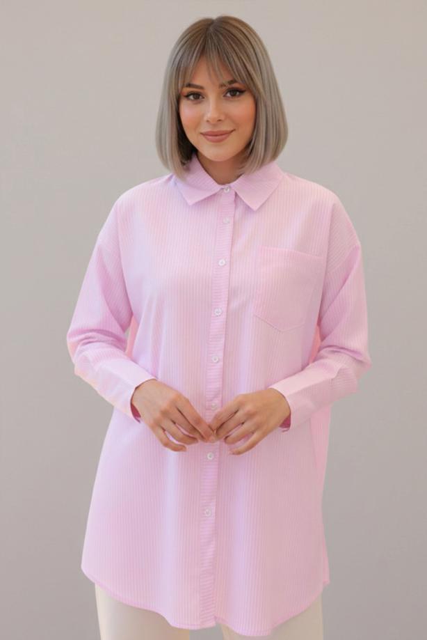 Vêtements hijab ROSE TUNIQUE À COL CHEMISE RAYÉ T 02021 - TRENDTESETTÜR