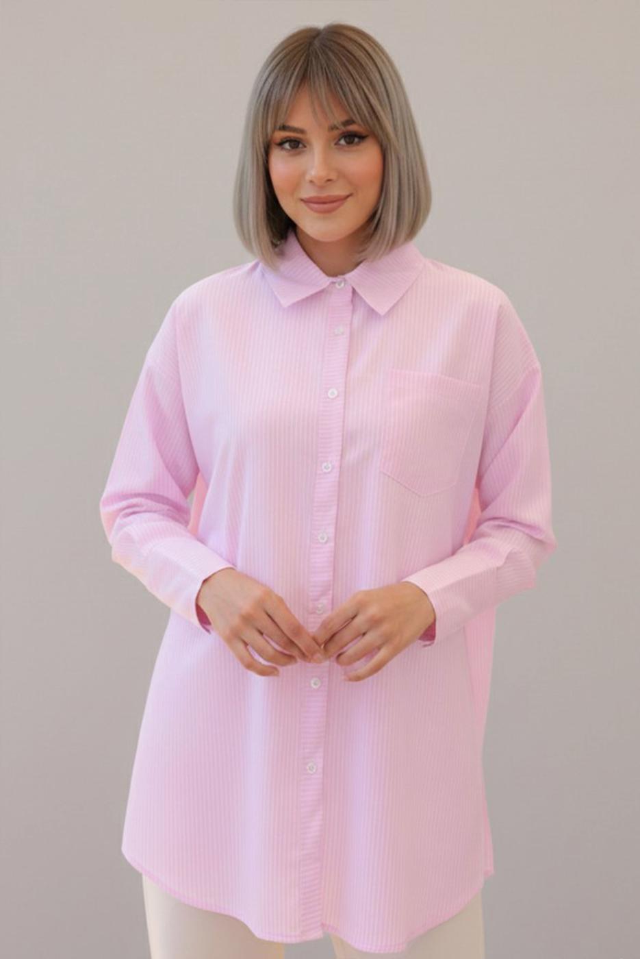 Vêtements hijab ROSE TUNIQUE À COL CHEMISE RAYÉ T 02021