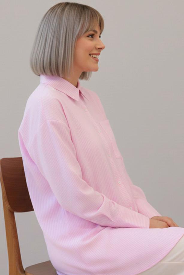 Vêtements hijab ROSE TUNIQUE À COL CHEMISE RAYÉ T 02021 - TRENDTESETTÜR