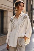 Tesettür giyim KREM PAMUKLU BONCUK İŞLEMELİ TUNİK T 0720