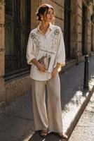 Tesettür giyim KREM PAMUKLU BONCUK İŞLEMELİ TUNİK T 0720