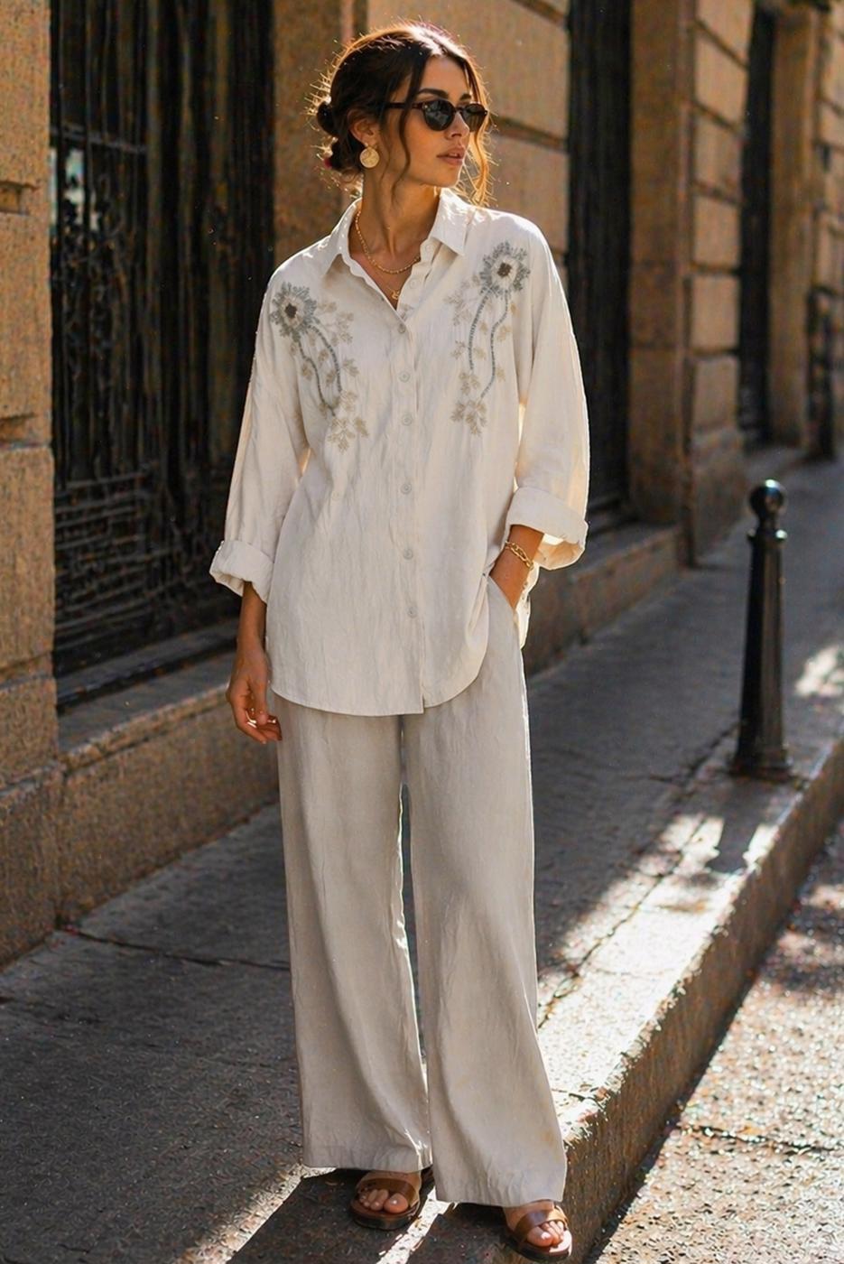 Tesettür giyim KREM PAMUKLU BONCUK İŞLEMELİ TUNİK T 0720