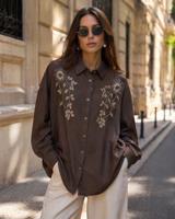 Tesettür giyim KAHVE PAMUKLU BONCUK İŞLEMELİ TUNİK T 0720