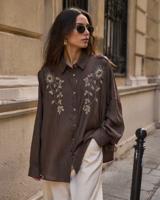 Tesettür giyim KAHVE PAMUKLU BONCUK İŞLEMELİ TUNİK T 0720