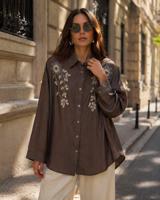 Tesettür giyim KAHVE PAMUKLU BONCUK İŞLEMELİ TUNİK T 0720