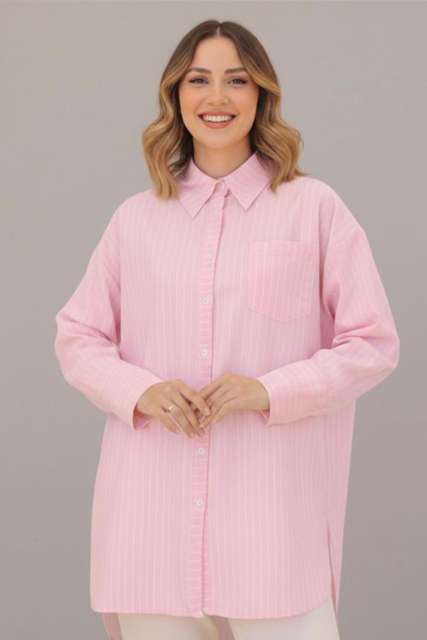Vêtements hijab ROSE TUNIQUE À COL CHEMISE RAYÉ T 12021 - TRENDTESETTÜR