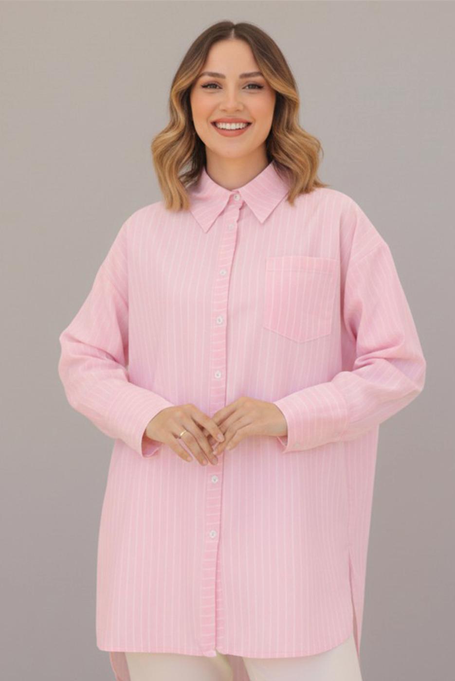 Vêtements hijab ROSE TUNIQUE À COL CHEMISE RAYÉ T 12021