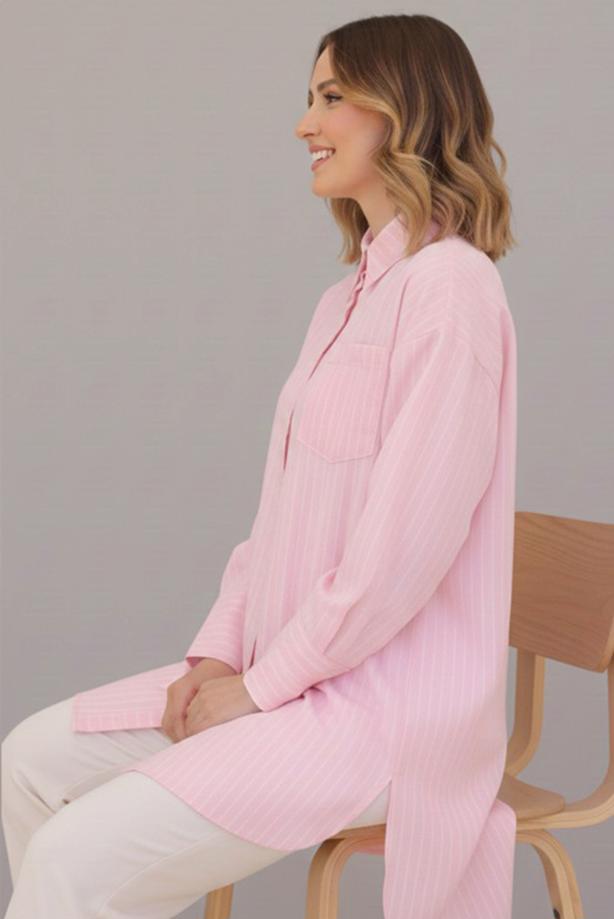 Vêtements hijab ROSE TUNIQUE À COL CHEMISE RAYÉ T 12021 - TRENDTESETTÜR