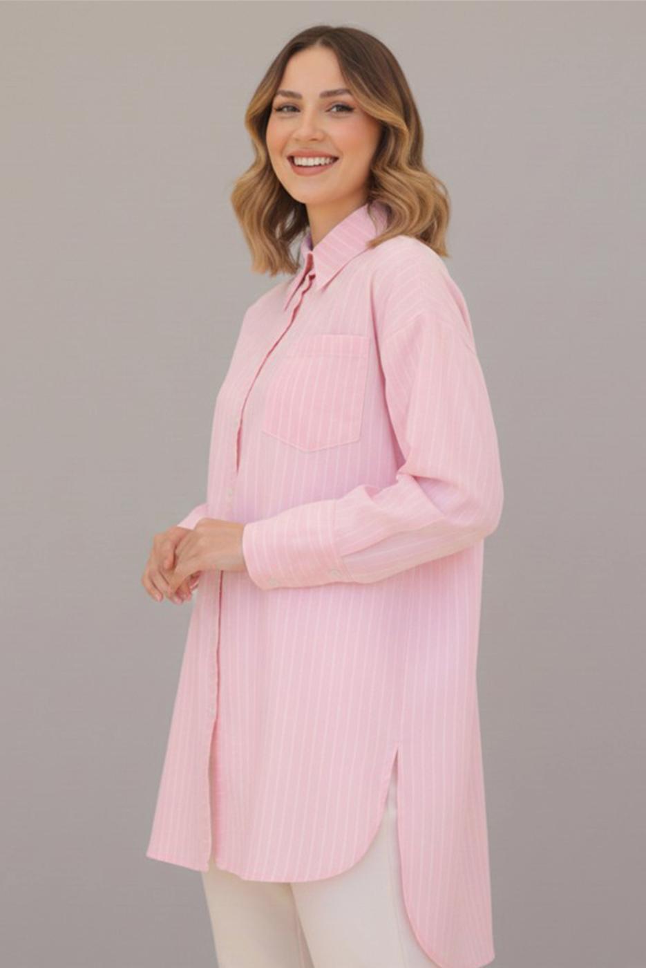 Vêtements hijab ROSE TUNIQUE À COL CHEMISE RAYÉ T 12021