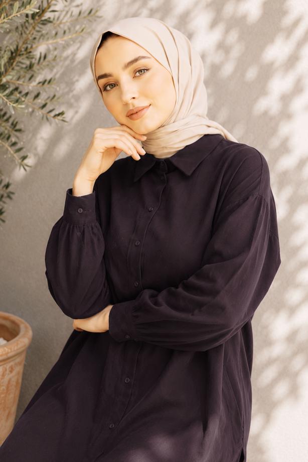 Tesettür giyim MÜRDÜM T 3223 EKR GÖMLEK TUNİK - TRENDTESETTÜR