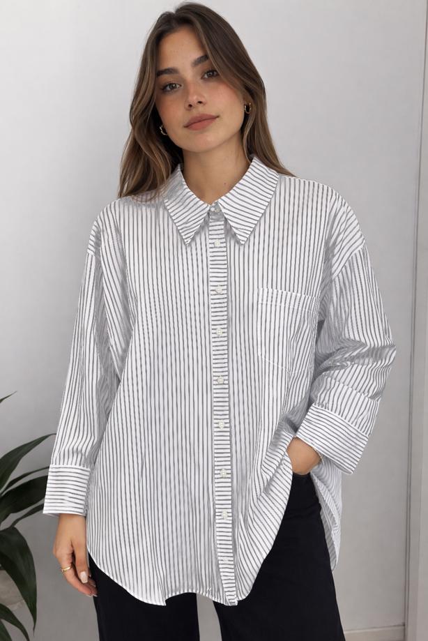 Hijab clothing WHITE STRIPED SHIRT COLLAR TUNIC T 52021 - TRENDTESETTÜR