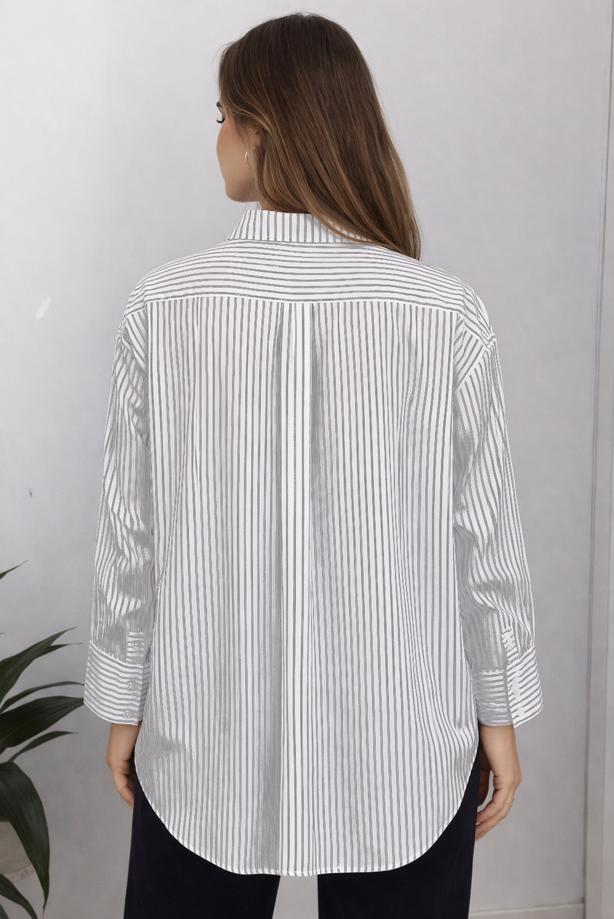 Hijab clothing WHITE STRIPED SHIRT COLLAR TUNIC T 52021 - TRENDTESETTÜR