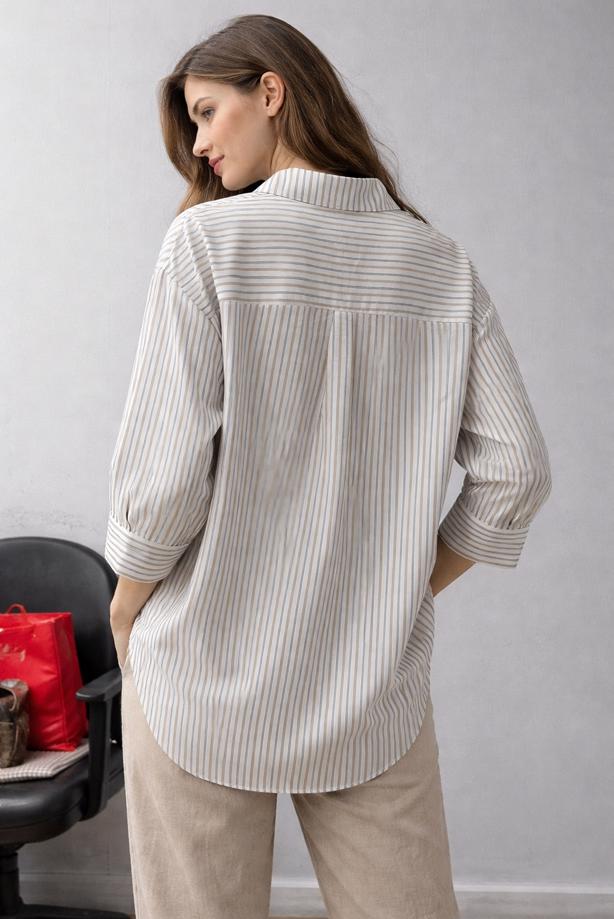 Hijab clothing CREAM STRIPED SHIRT COLLAR TUNIC T 52021 - TRENDTESETTÜR