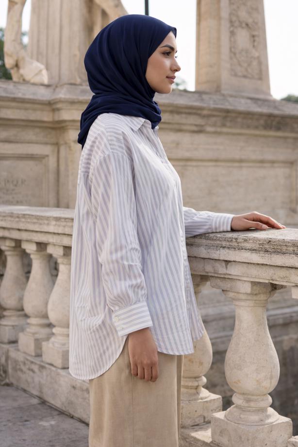 Hijab clothing PURPLE STRIPED SHIRT COLLAR TUNIC T 52021 - TRENDTESETTÜR