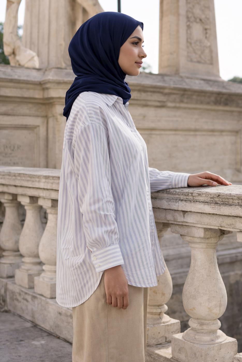 Hijab clothing PURPLE STRIPED SHIRT COLLAR TUNIC T 52021