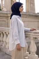 Hijab clothing PURPLE STRIPED SHIRT COLLAR TUNIC T 52021
