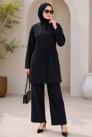 Hijab clothing BLACK SMOCKED WAIST JACKET TUNIC T 6432