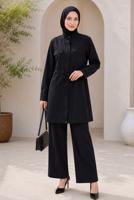Hijab clothing BLACK SMOCKED WAIST JACKET TUNIC T 6432