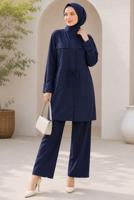 Hijab clothing NAVY BLUE SMOCKED WAIST JACKET TUNIC T 6432
