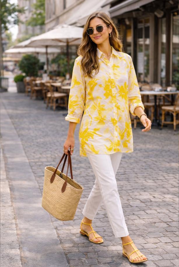 Tesettür giyim SARI KUŞAKLI PAMUKLU TUNİK T 6620 - TRENDTESETTÜR