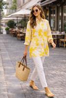 Tesettür giyim SARI KUŞAKLI PAMUKLU TUNİK T 6620