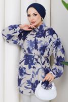 Tesettür giyim LACİVERT KUŞAKLI PAMUKLU TUNİK T 6620