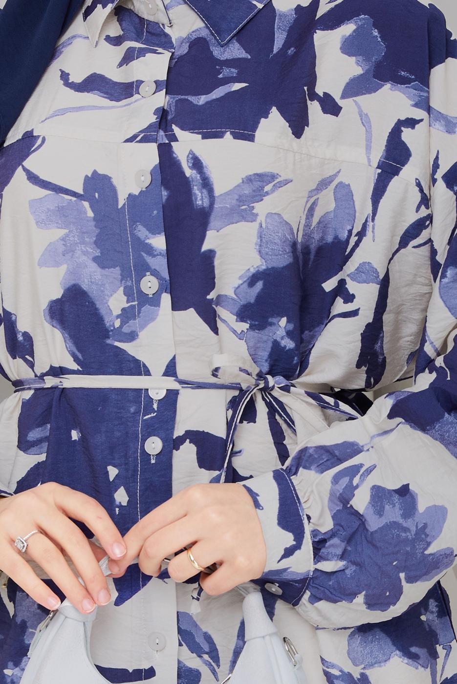 Tesettür giyim LACİVERT KUŞAKLI PAMUKLU TUNİK T 6620