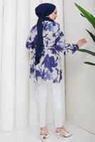 Tesettür giyim LACİVERT KUŞAKLI PAMUKLU TUNİK T 6620