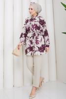 Tesettür giyim MÜRDÜM KUŞAKLI PAMUKLU TUNİK T 6620