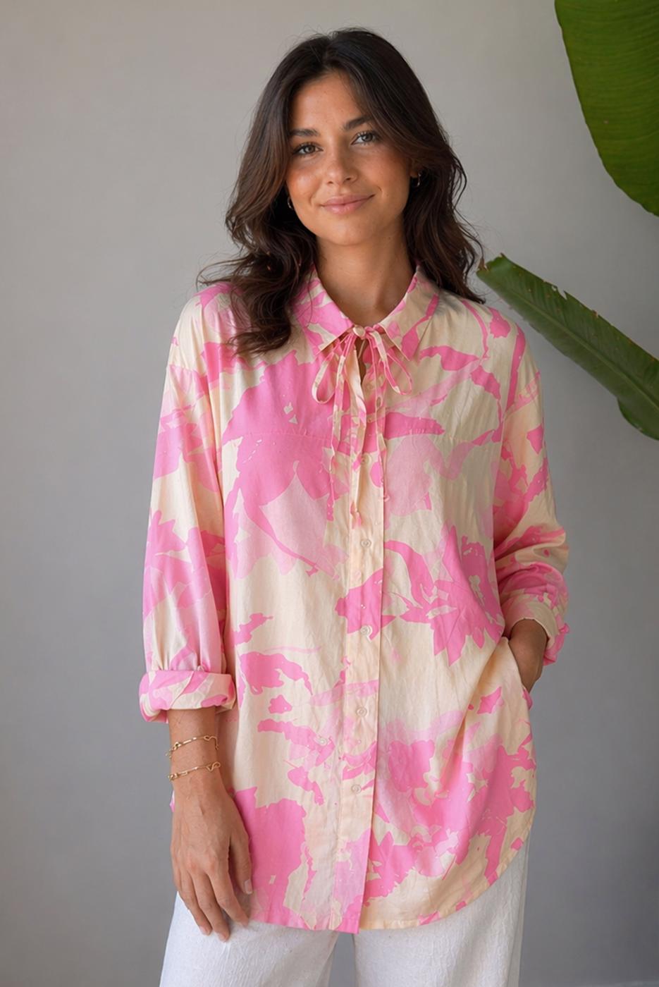 Tesettür giyim PEMBE KUŞAKLI PAMUKLU TUNİK T 6620