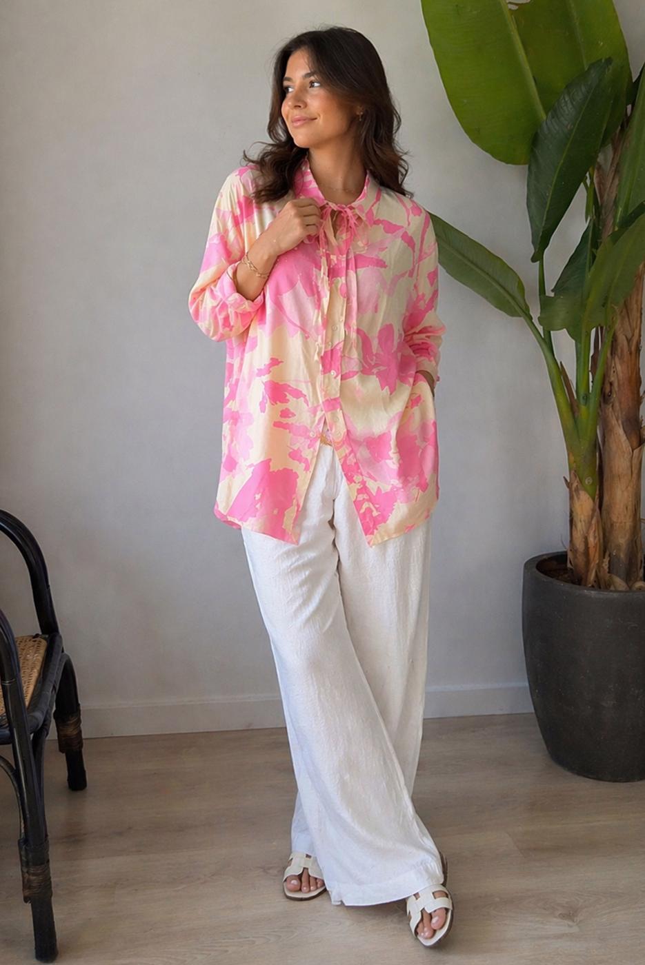 Tesettür giyim PEMBE KUŞAKLI PAMUKLU TUNİK T 6620