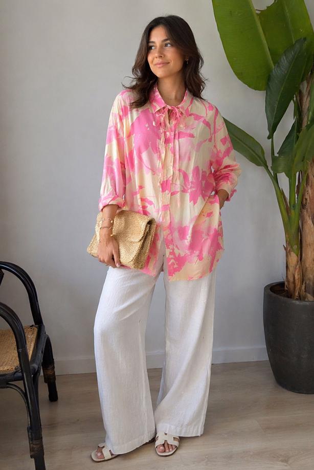 Tesettür giyim PEMBE KUŞAKLI PAMUKLU TUNİK T 6620 - TRENDTESETTÜR