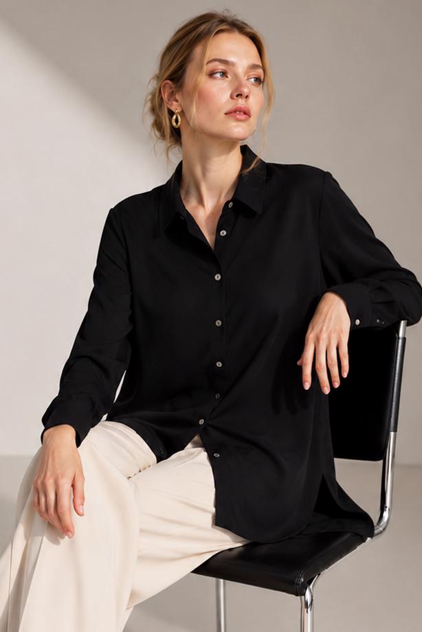 Tesettür giyim SİYAH SOFT TOUCH GÖMLEK TUNİK T 74602 - TRENDTESETTÜR