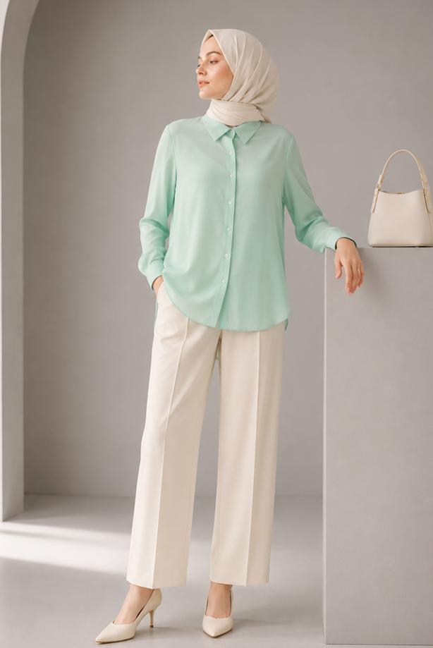 Tesettür giyim YEŞİL SOFT TOUCH GÖMLEK TUNİK T 74602 - TRENDTESETTÜR