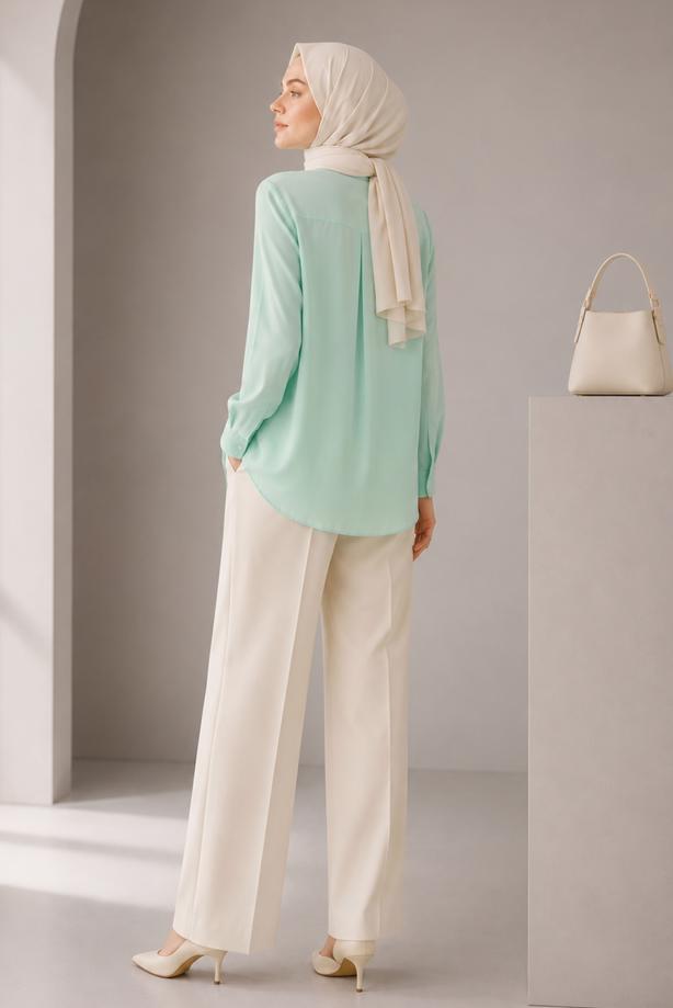 Tesettür giyim YEŞİL SOFT TOUCH GÖMLEK TUNİK T 74602 - TRENDTESETTÜR