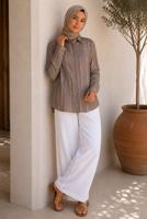 Tesettür giyim KAHVE ÇİZGİLİ GÖMLEK YAKA TUNİK T 8233