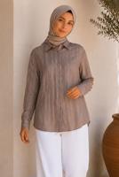 Tesettür giyim KAHVE ÇİZGİLİ GÖMLEK YAKA TUNİK T 8233