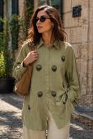 Tesettür giyim HAKİ BONCUK İŞLEMELİ TUNİK T 9520