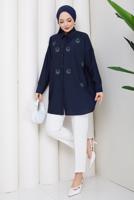 Vêtements hijab BLEU MARINE TUNIQUE BRODÉE DE PERLES DE COTON T 9520