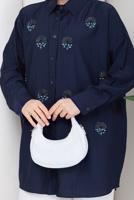 Vêtements hijab BLEU MARINE TUNIQUE BRODÉE DE PERLES DE COTON T 9520