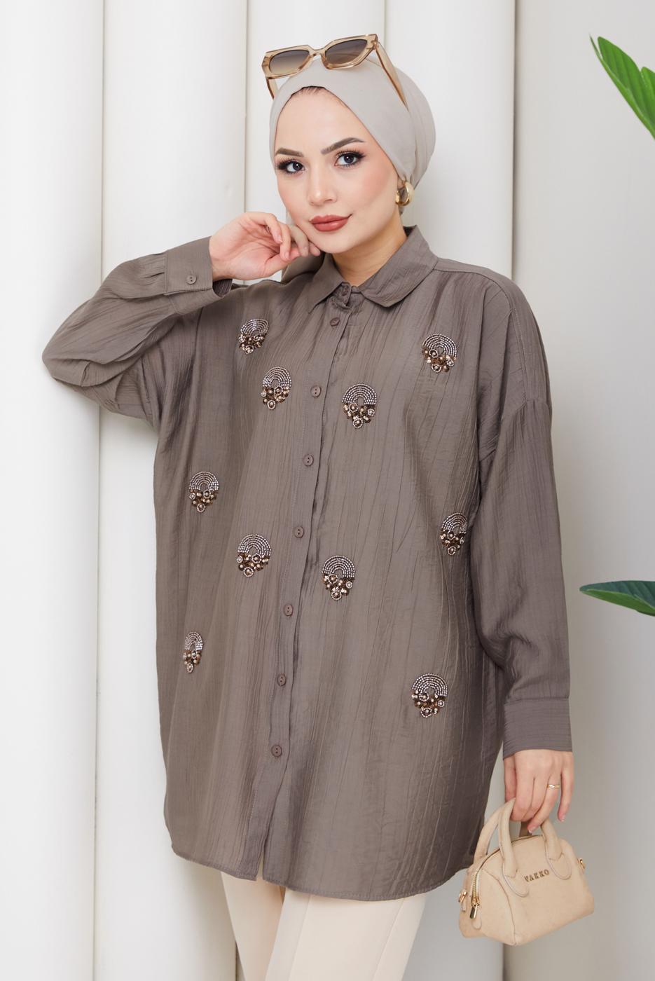 Vêtements hijab VISON TUNIQUE BRODÉE DE PERLES DE COTON T 9520