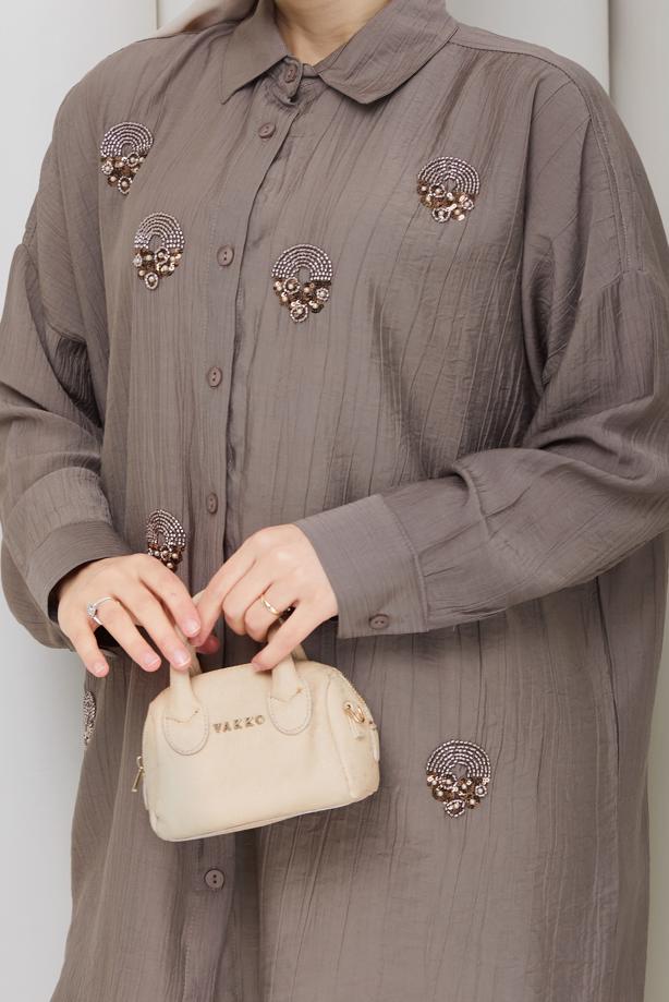 Vêtements hijab VISON TUNIQUE BRODÉE DE PERLES DE COTON T 9520 - TRENDTESETTÜR