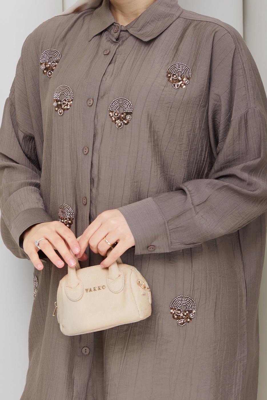 Vêtements hijab VISON TUNIQUE BRODÉE DE PERLES DE COTON T 9520