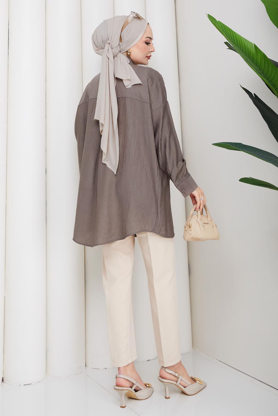 Vêtements hijab VISON TUNIQUE BRODÉE DE PERLES DE COTON T 9520